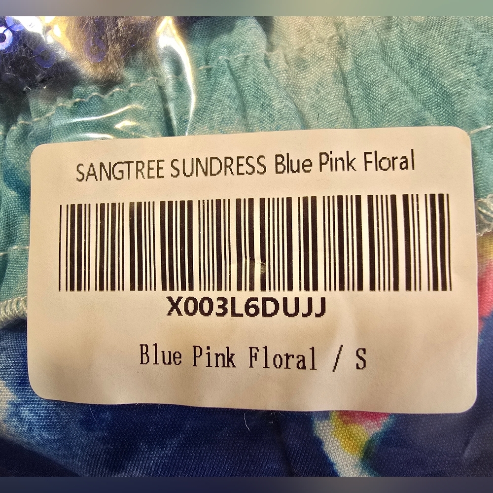 Women's Small Beach Spaghetti Straps Sundress Blue Pink Floral Summer Dress NWT - Picture 16 of 16